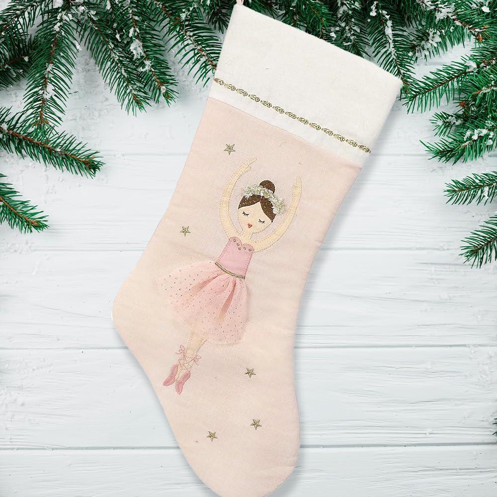 MON AMI Ballerina Christmas Stocking – 21” |Perfect for Monogramming, Christmas Décor, X Mas Socks & Decorations, for Family & Kids
