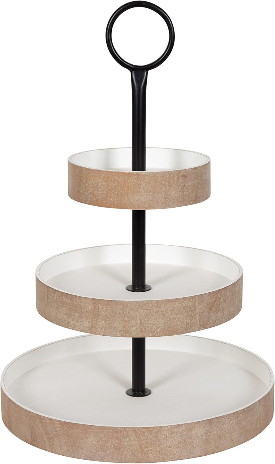 Kate and Laurel Woodmont Tray, 3 Tier, Rustic Brown and White
