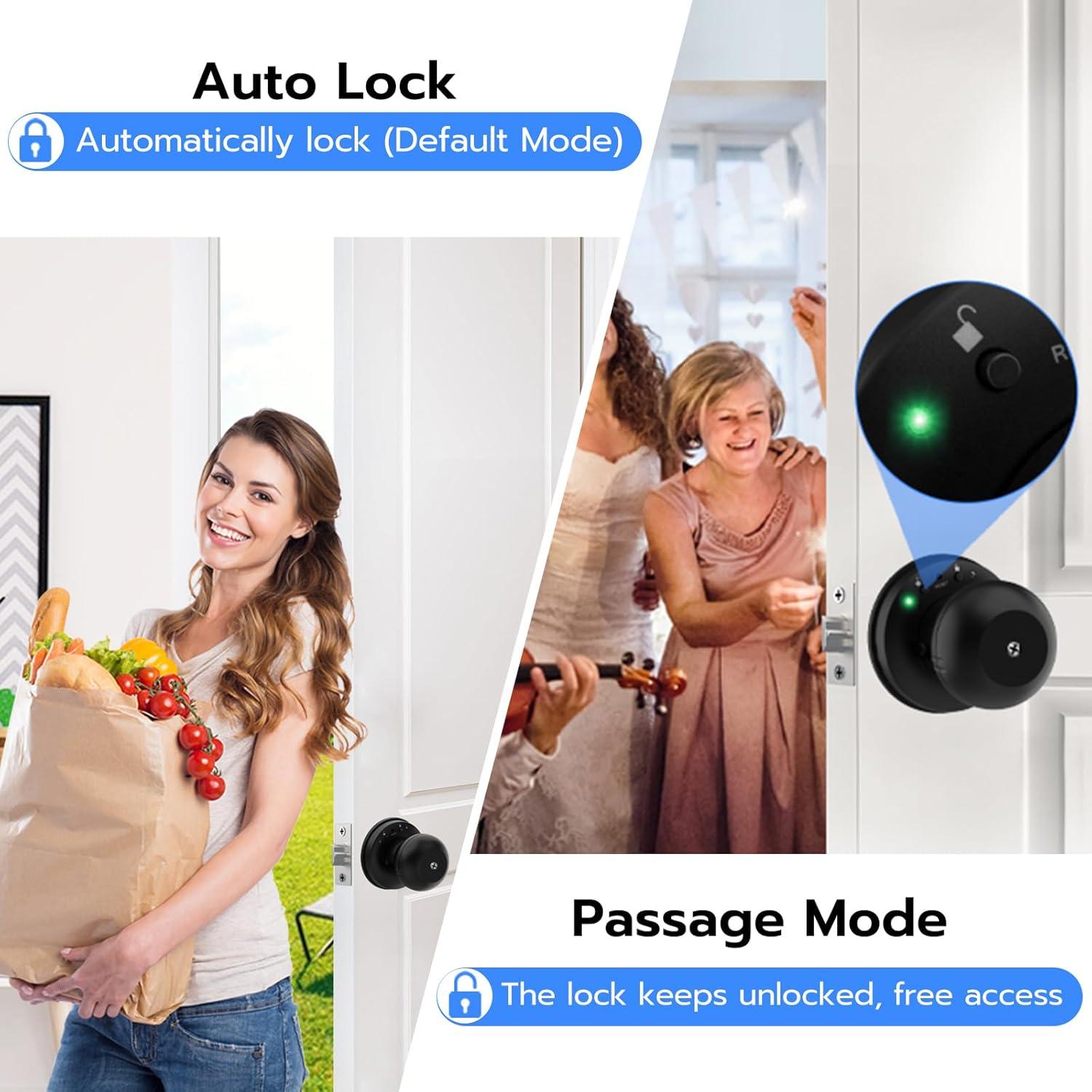 Ghome Fingerprint Smart Door Knob Lock App Control Biometric with Type-C Charge