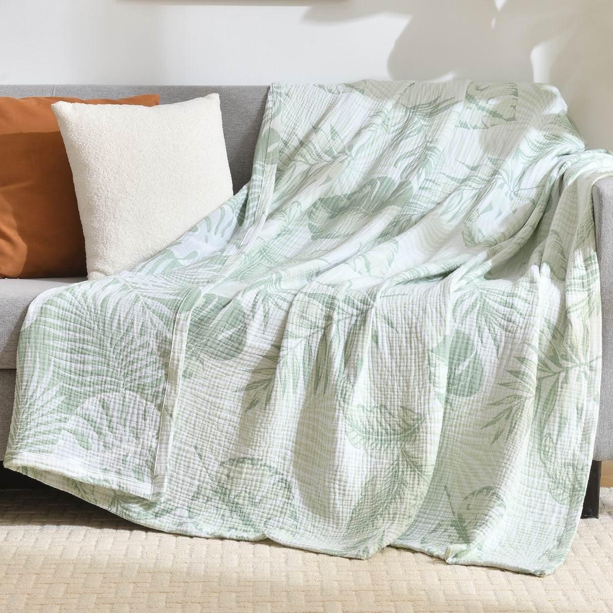 Light Green Twin Cotton Reversible Muslin Blanket