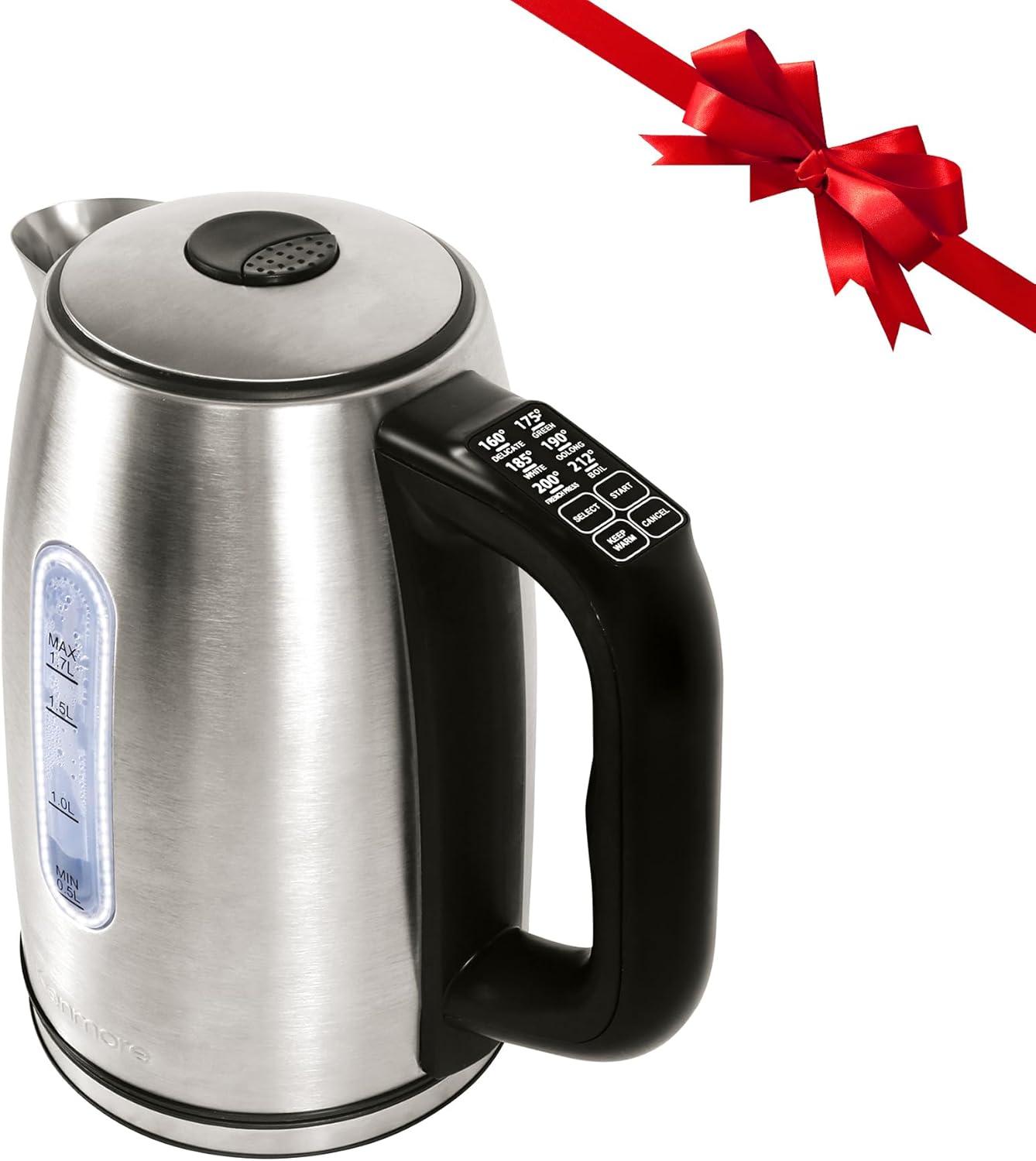 Kenmore 1.7 Qt. Electric Tea Kettle with 6 Temperature Pre-Sets, Cordless