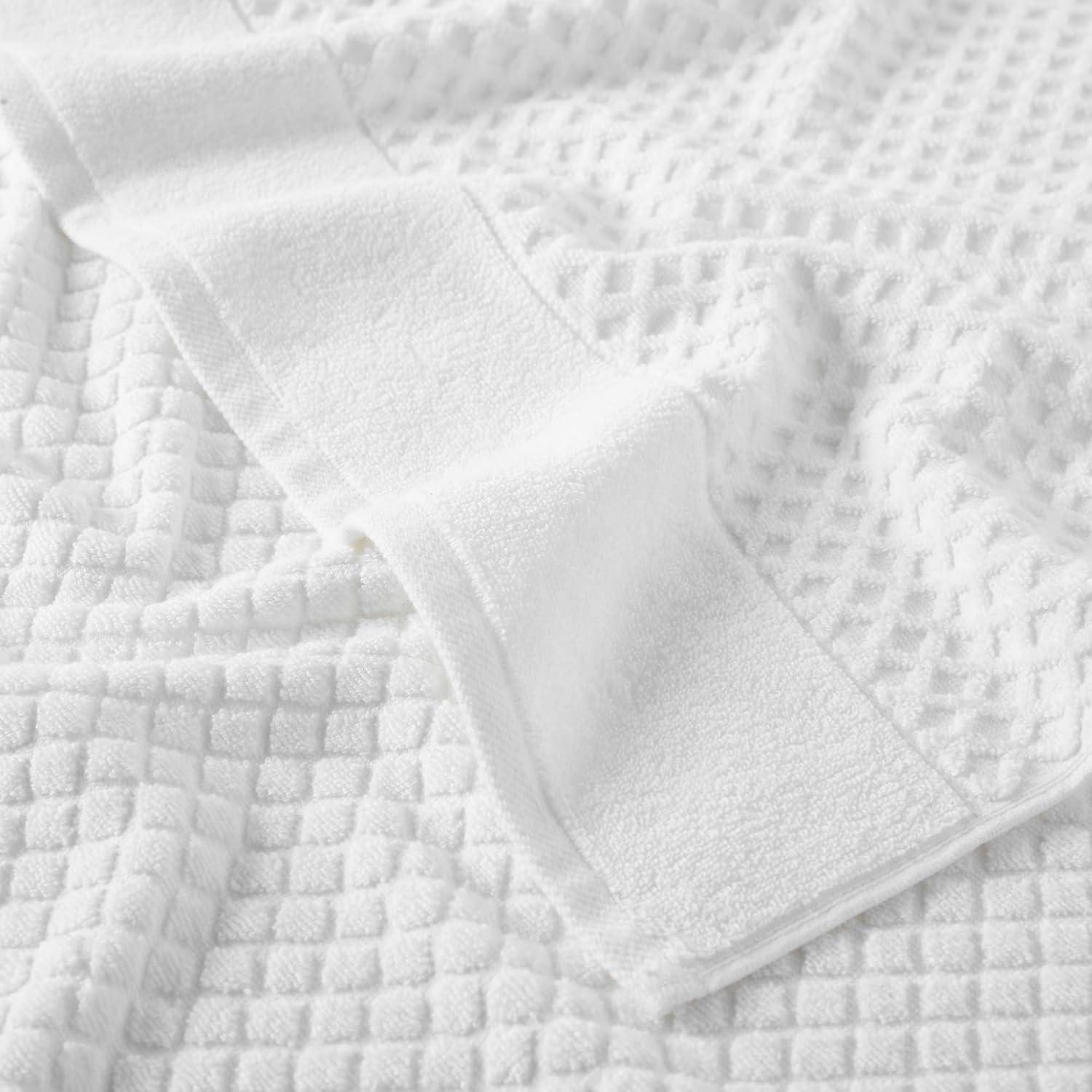 Optic White Cotton Diamond Textured Hand Towel Set, 6-Pack