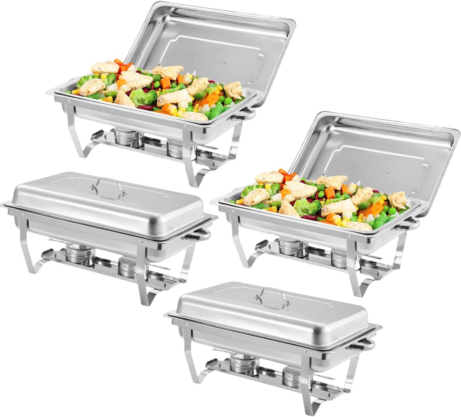 The Party Aisle™ Chafing Dishes For Buffet 4 Pack, 8 Qt Stainless Steel Chafers And Buffet Warmers Sets With Lid, Rectangle Serving Food Warmer Catering Supplies Buffet Display For Parties