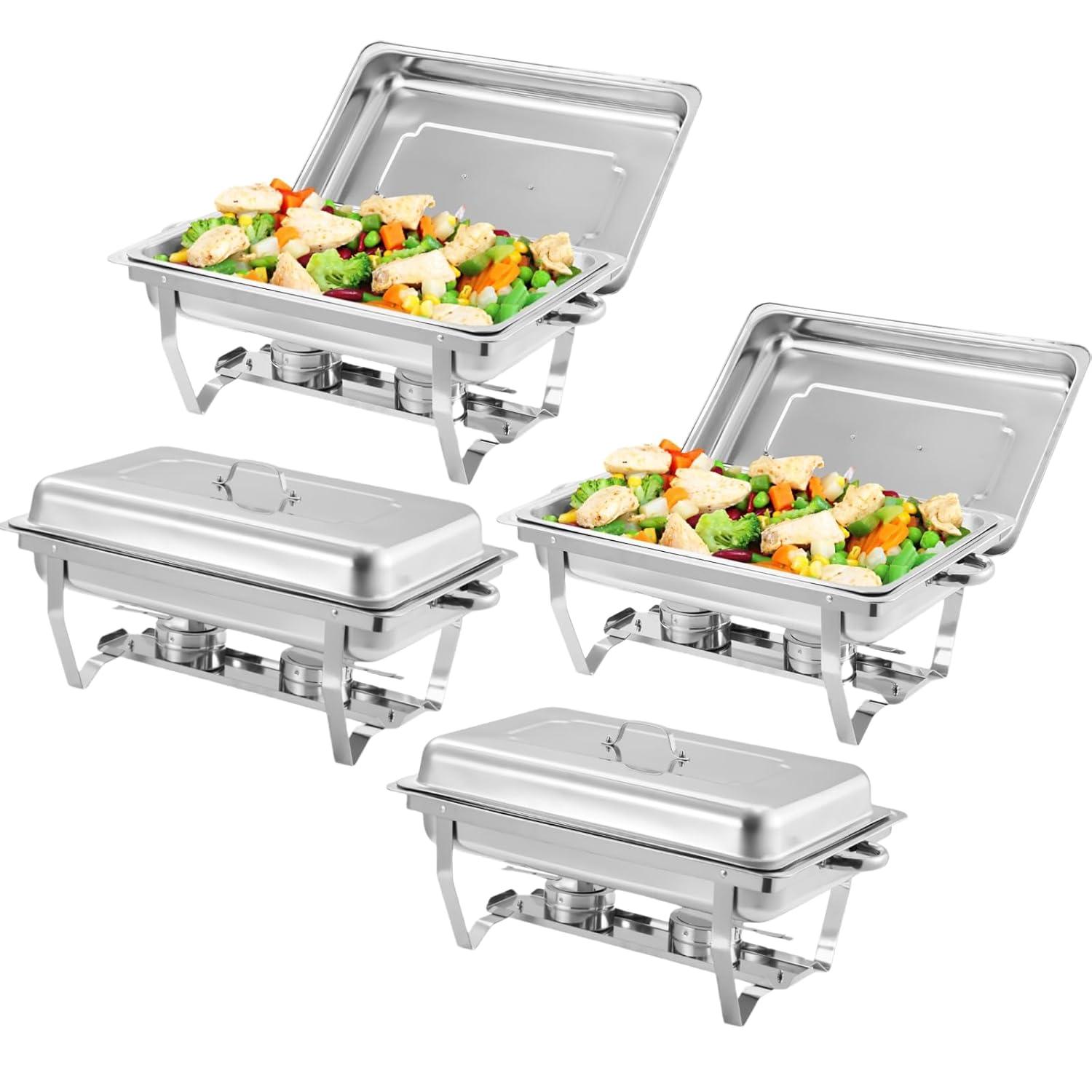 The Party Aisle™ Chafing Dishes For Buffet 4 Pack, 8 Qt Stainless Steel Chafers And Buffet Warmers Sets With Lid, Rectangle Serving Food Warmer Catering Supplies Buffet Display For Parties