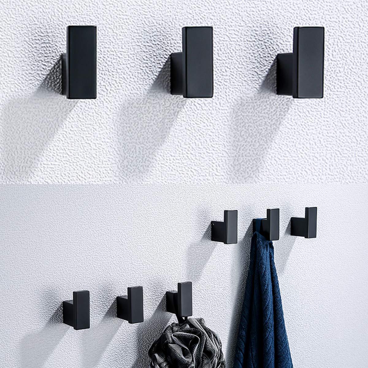 Matte Black Towel Bathrobe Hook Bathroom Hardware Accessories Coat Hook 304 Stainless Steel Bathroom Kitchen Modern Hotel Style Coat Rack Wall Mounted 2 Pack.