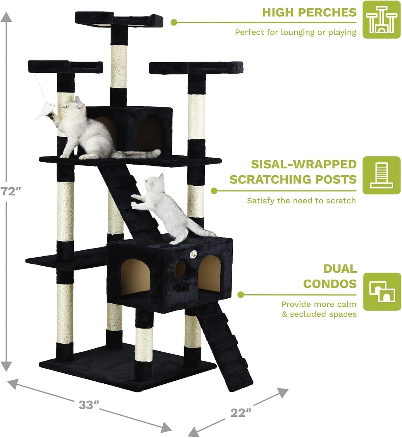 Black Freestanding Sisal Cat Tree Tower with Condos