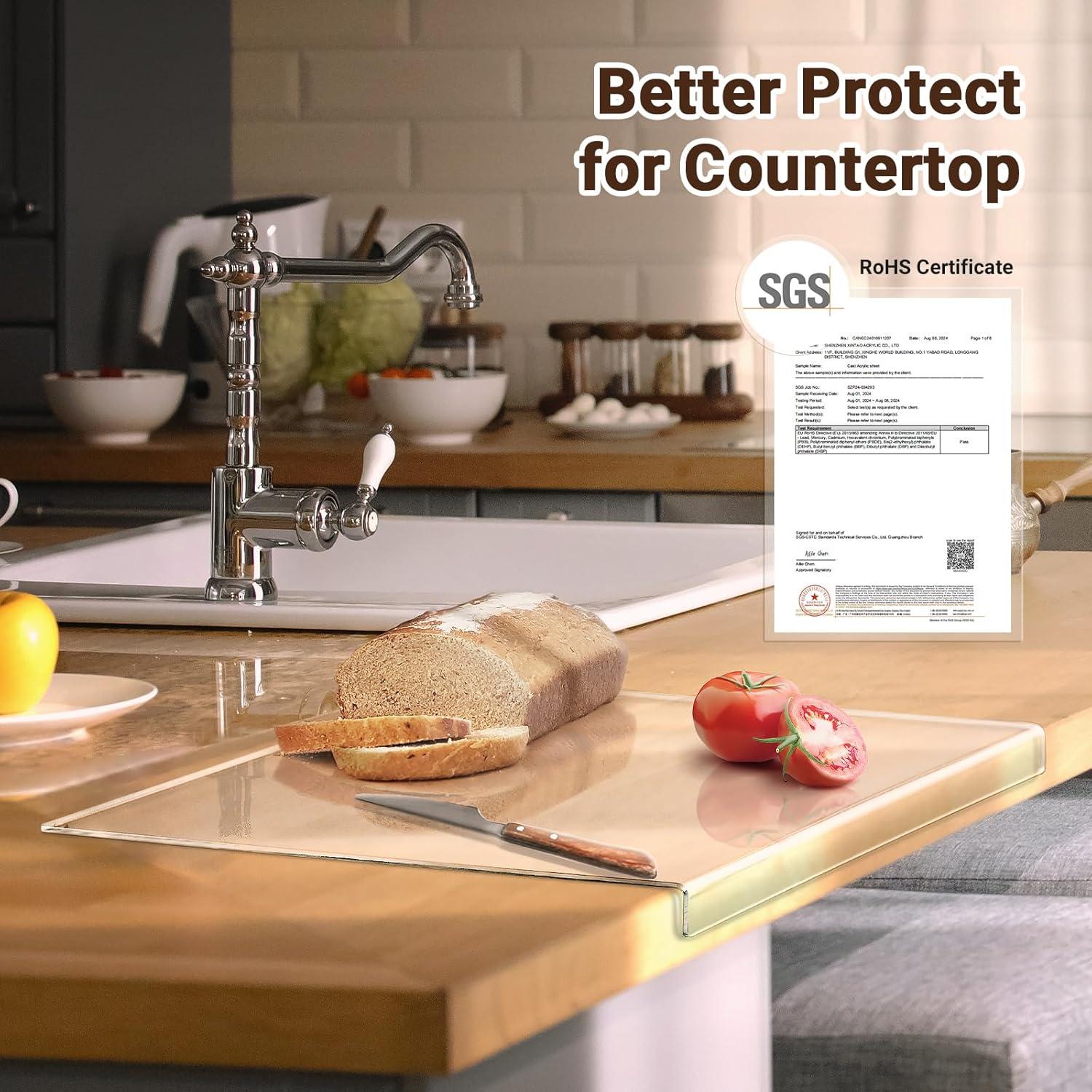 Clear Acrylic Rectangular Non-Slip Cutting Board with Counter Lip