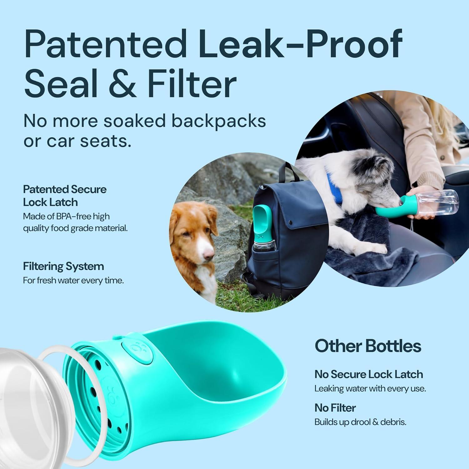 MalsiPree Leak Proof Portable Dog Travel Bottle with Bowl - 19 oz, Blue - Portable Dog Water Bowl Dispenser - Food Grade Plastic - Pet Water Bottle