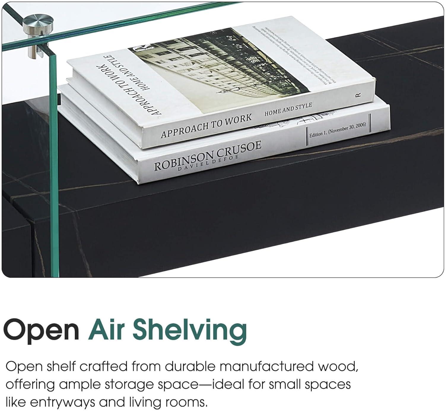 Ivinta Narrow Glass Console Table with Storage Modern Sofa Table Entryway Table Glass Writing Desk Small Computer Desk TV Table Buffet Table Modern Accent Table for Small Space Living Room Hallway