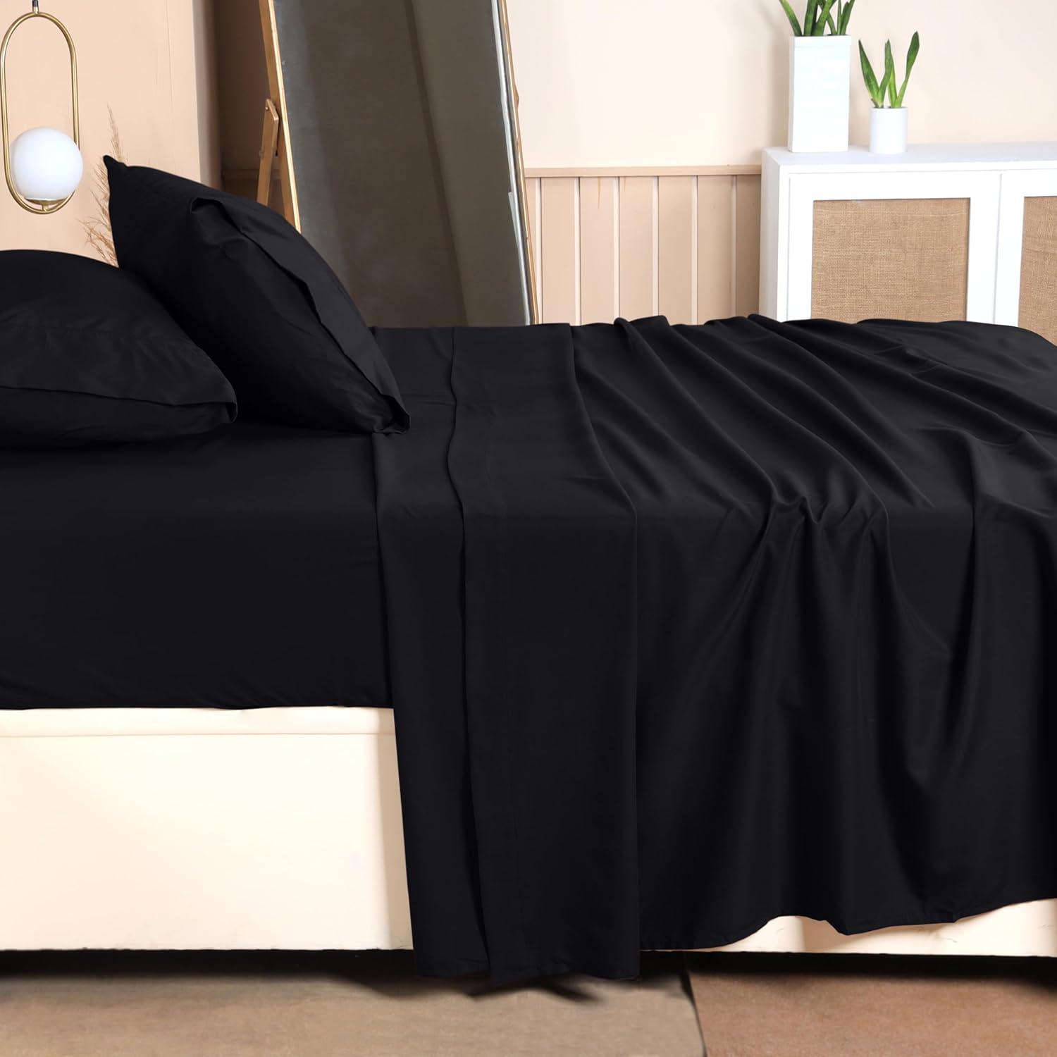 Utopia Bedding Twin Sheet Set – 3 Piece Bed Sheets for Twin Size Bed, Soft and Breathable Microfiber, Includes 1 Fitted Sheet, 1 Flat Sheet and 1 Pillowcase (Black)