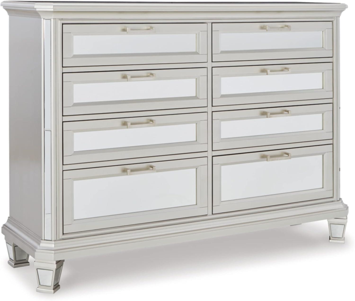 Silver Glam 8-Drawer Dresser with Mirror Accents