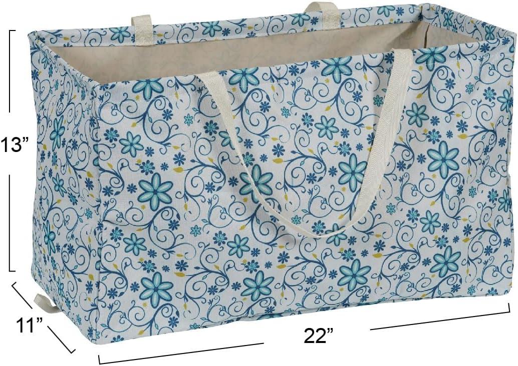 Blue Floral Canvas Utility Tote with Vinyl Lining