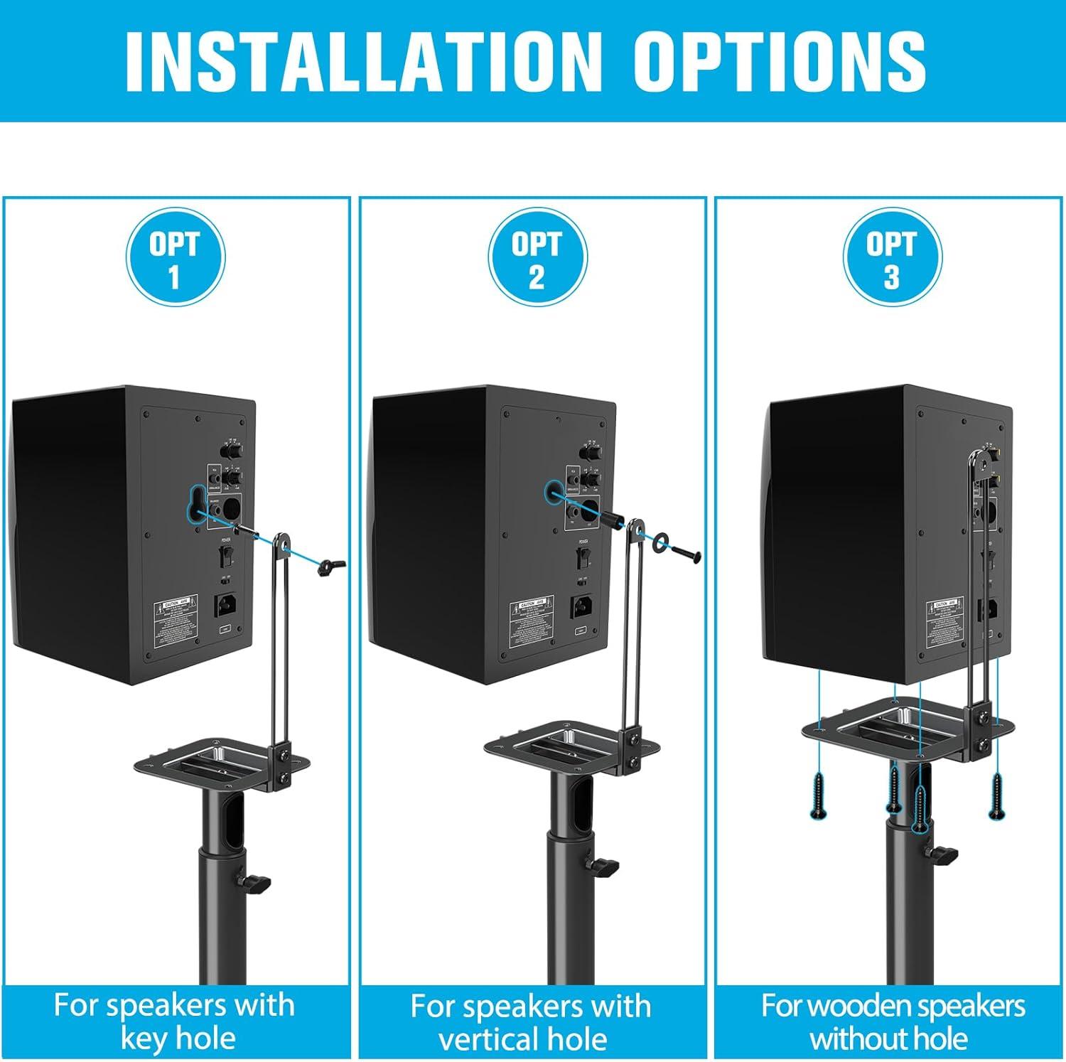 Adjustable Black Cast Iron Speaker Stands with Wire Management