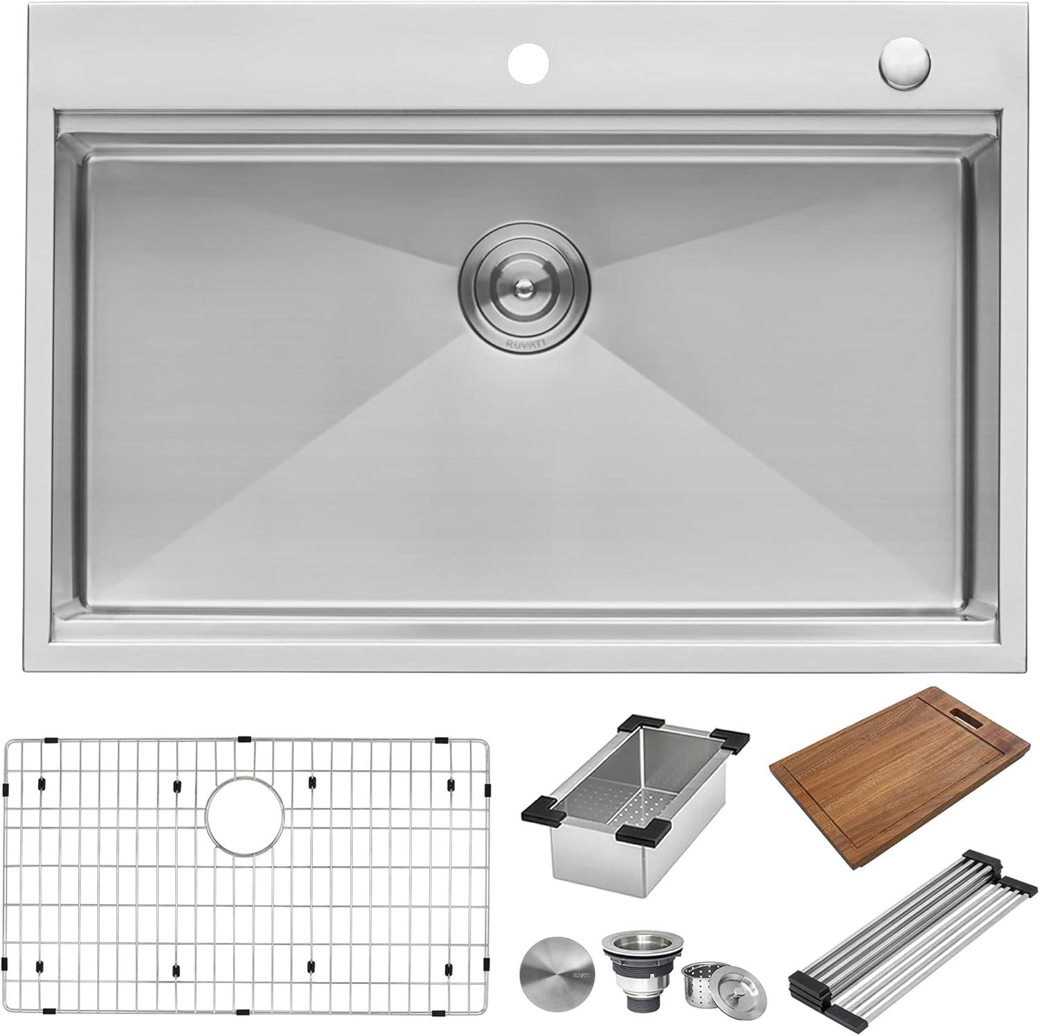 Ruvati 30 x 22 inch Workstation Drop-in Topmount Rounded Corners Stainless Steel Kitchen Sink