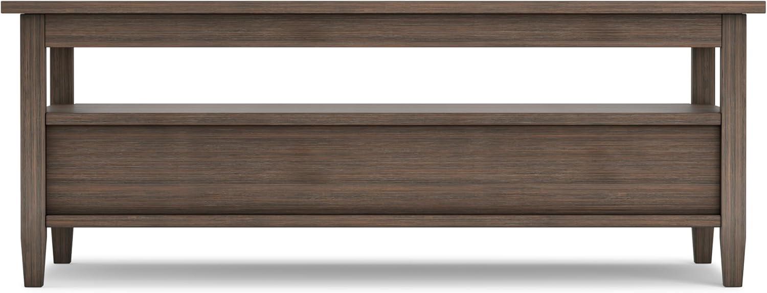 Simpli Home Warm Shaker 48"W Solid Wood Coffee Table with Two Storage Drawers and Open Shelf