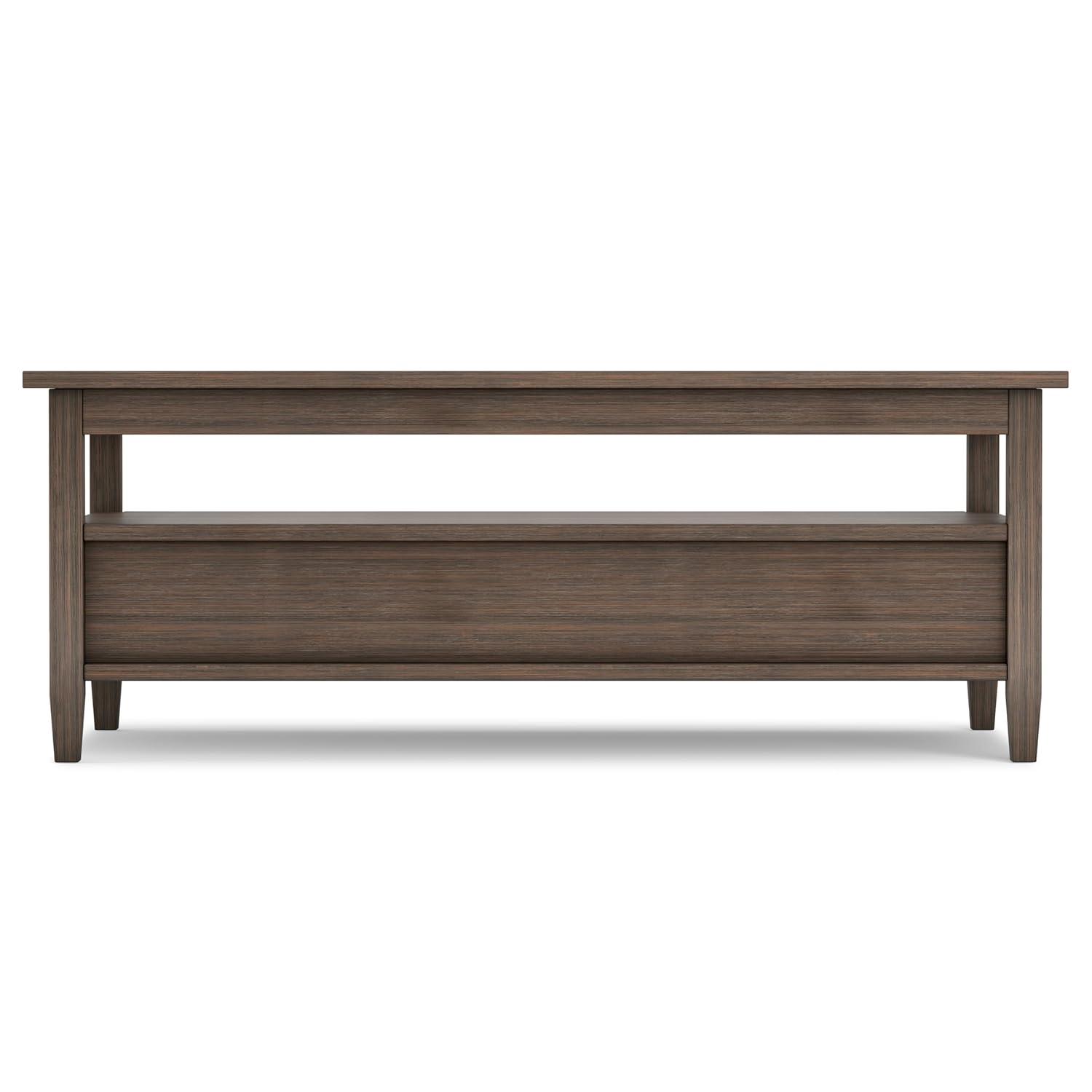 Simpli Home Warm Shaker 48"W Solid Wood Coffee Table with Two Storage Drawers and Open Shelf