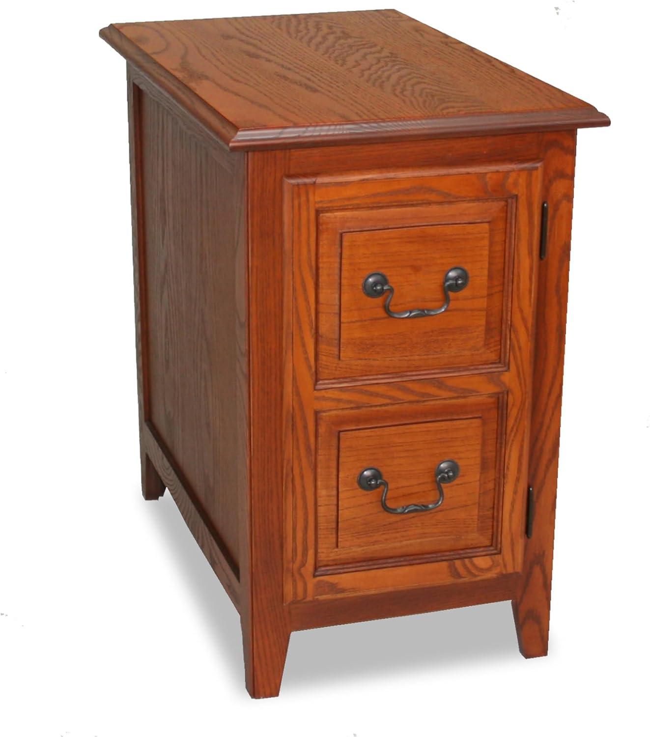 Shaker Medium Oak Solid Wood End Table with Cabinet Storage