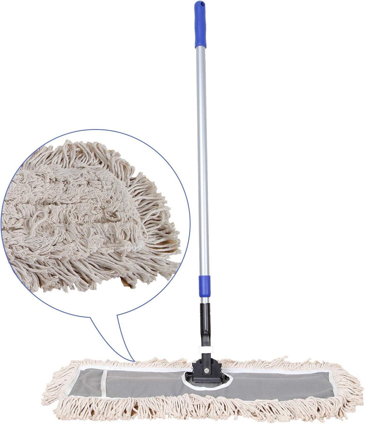 36" Industrial Cotton Floor Dust Mop with Adjustable Steel Handle - Commercial Mops for Hardwood, Tiles, Laminate, Vinyl, Garage epoxy, Bamboo Surface Cleaning and Flooring Push Dust Broom