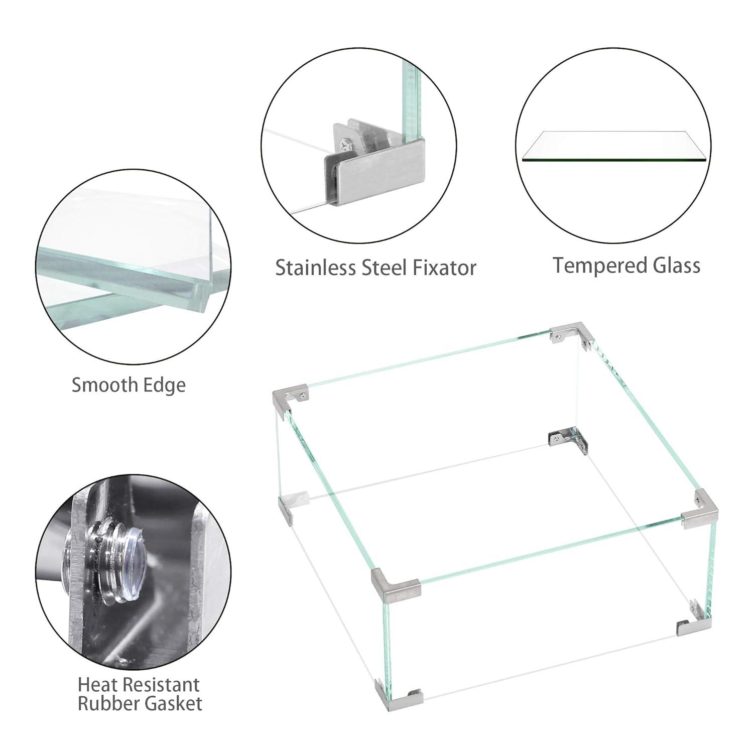 BALI OUTDOORS Fire Pit Wind Guard Fence 18"x 18"x 6" Square Fire Pit Screen Clear Tempered Glass Flame Guard for Propane Fire Pit, Outdoor Fire Column