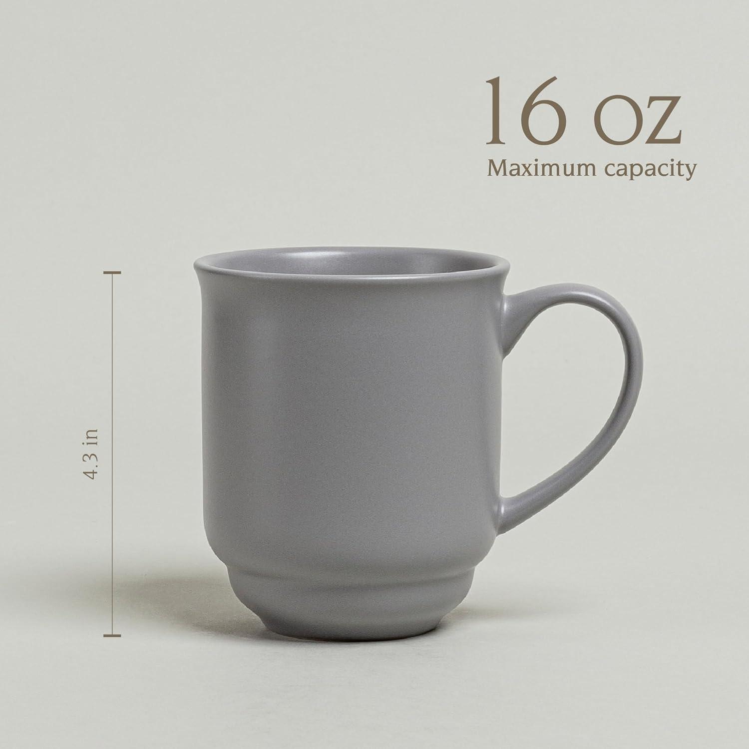 over&back Rimmed 16oz Semi-Matte Hand-Finished Stoneware Mugs, Set of 4