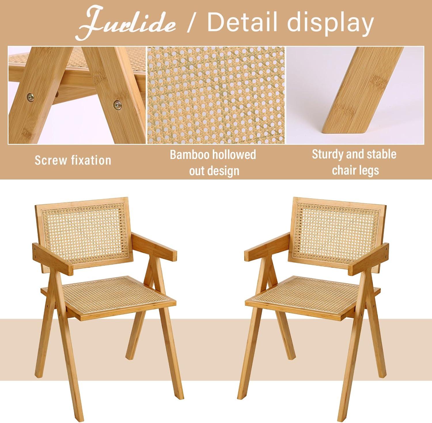 Galaxera Set of 2 Rattan Accent Chairs Century Dining Armchair Bamboo Frame Kitchen