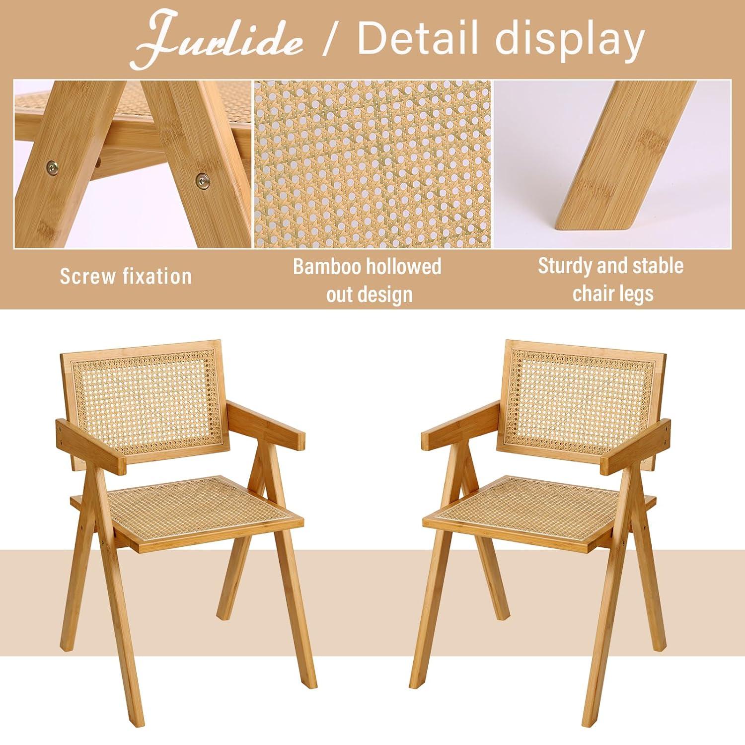 Galaxera Set of 2 Rattan Accent Chairs Century Dining Armchair Bamboo Frame Kitchen