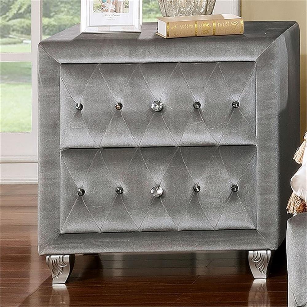 Furniture of America Serena Transitional Fabric 2-Drawer Nightstand in Gray