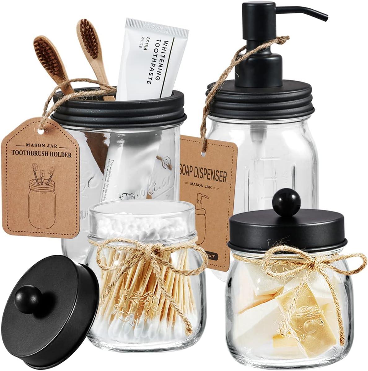 Rustic Black and Clear Mason Jar Bathroom Accessories Set