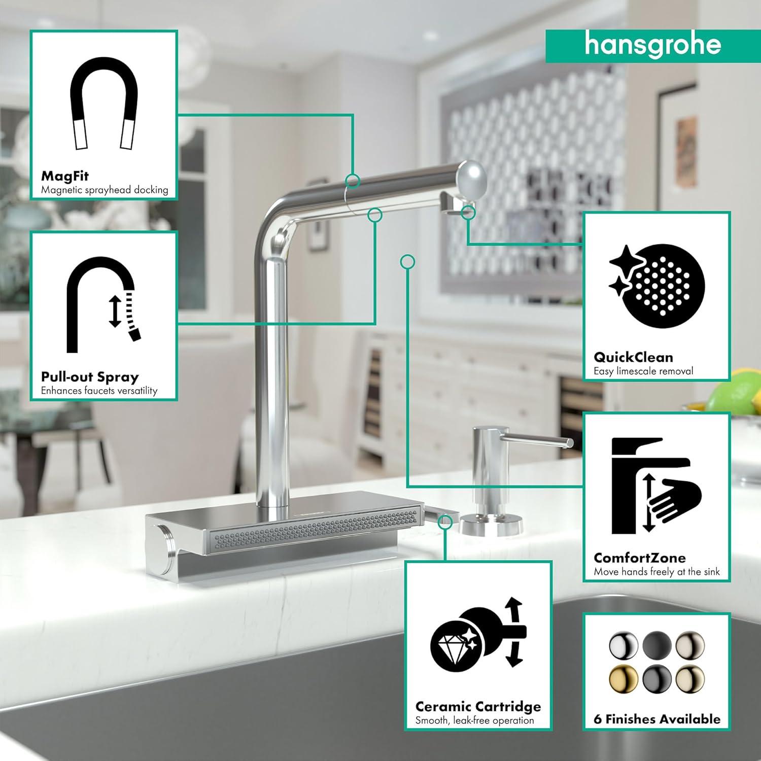Aquno Select Kitchen Faucet with L-Shape 2-Spray Pull-Out Spout, 1.75