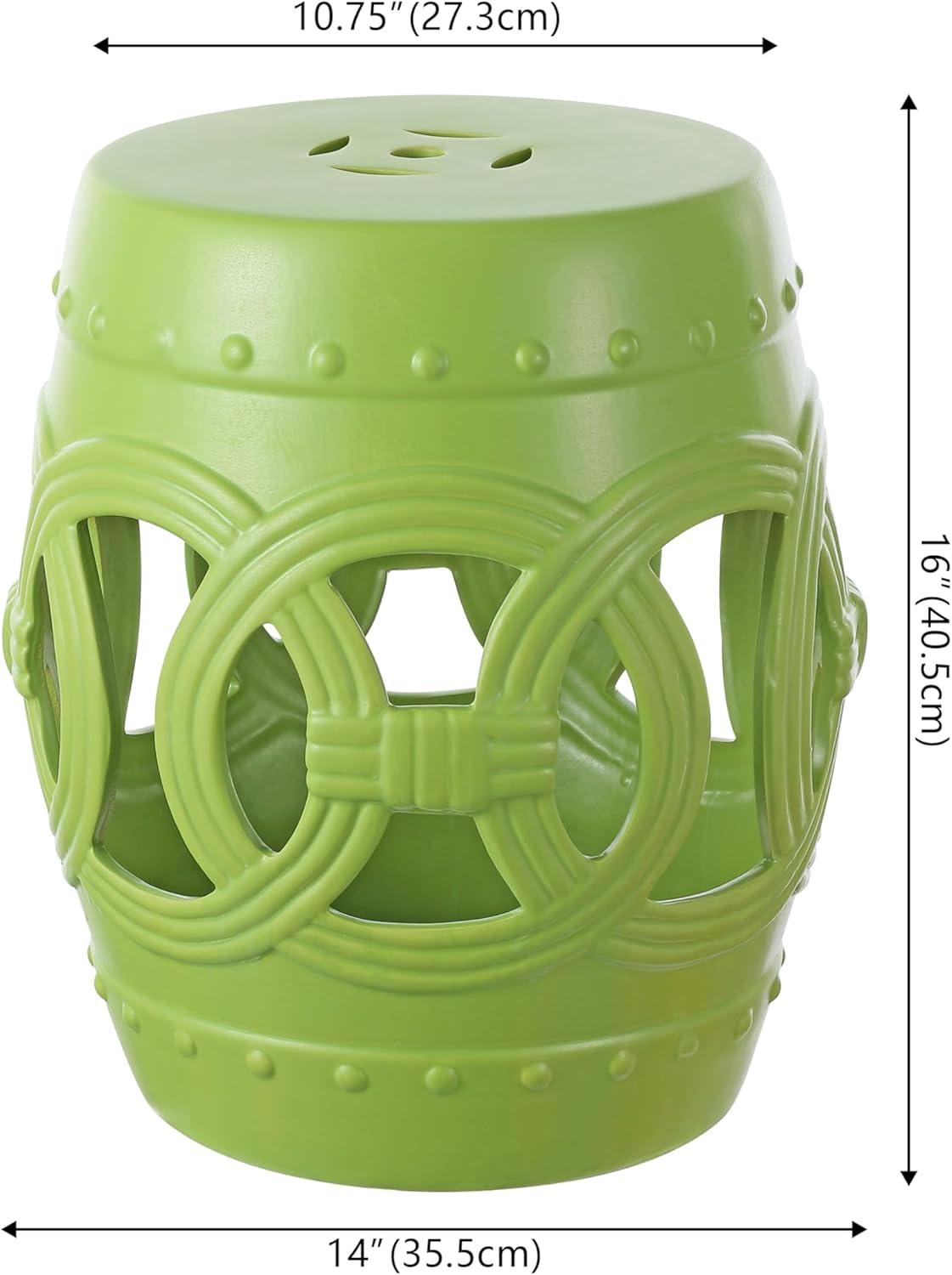 JONATHAN Y Lucky Coins 16" Chinese Ceramic Drum Garden Stool, Matte Green