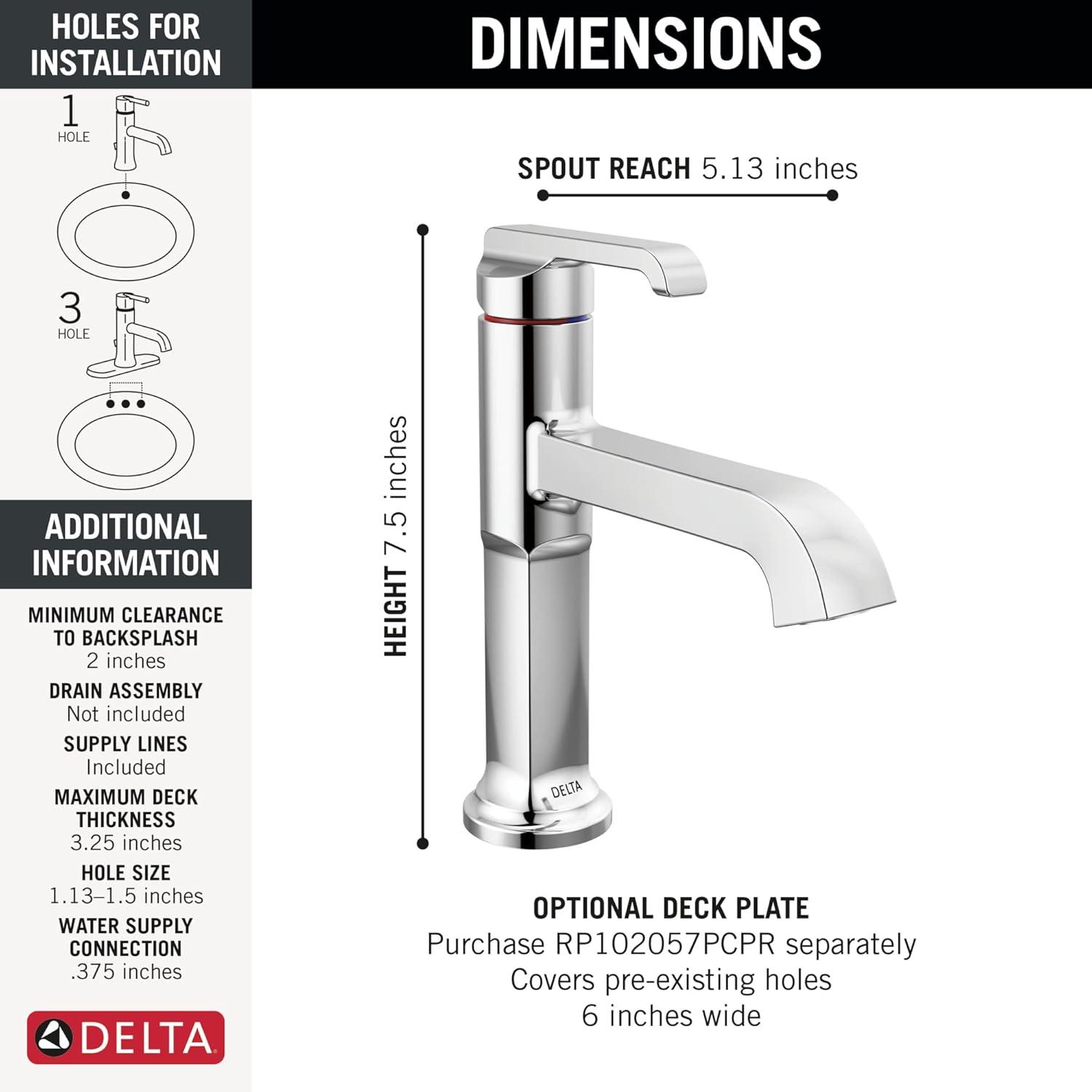 Tetra Single Hole Bathroom Faucet, Single Handle Bathroom Sink Faucet with Drain Assembly