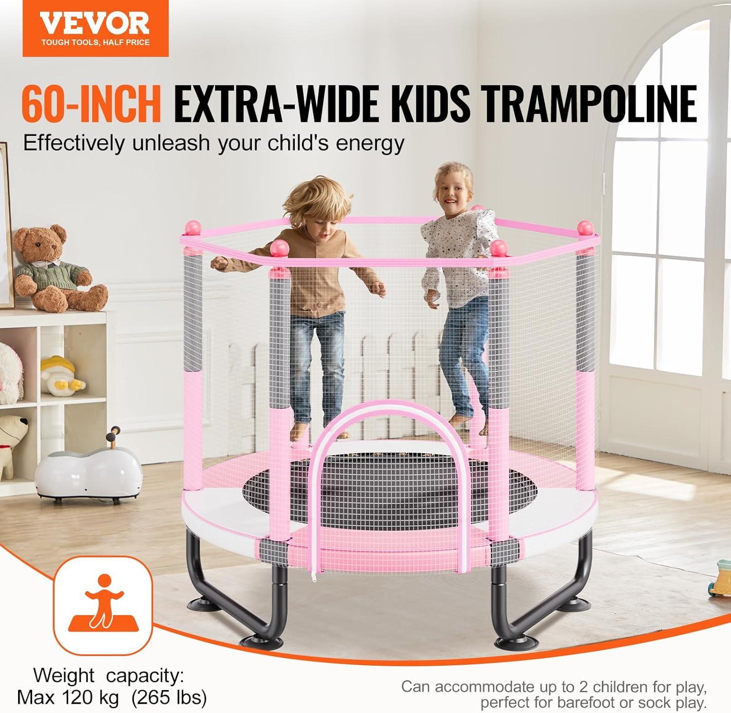 VEVOR 60" Trampoline for Kids Mini Toddler Trampoline with Net Indoor Outdoor