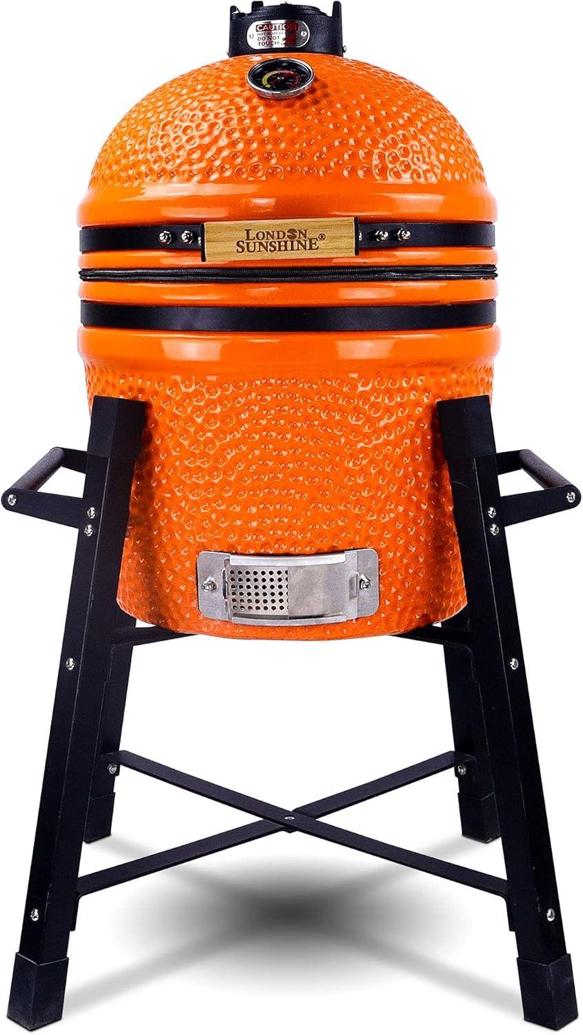 London Sunshine Ceramic Kamado Charcoal BBQ Grill -The Junior Series with Tall Stand (ORANGE)