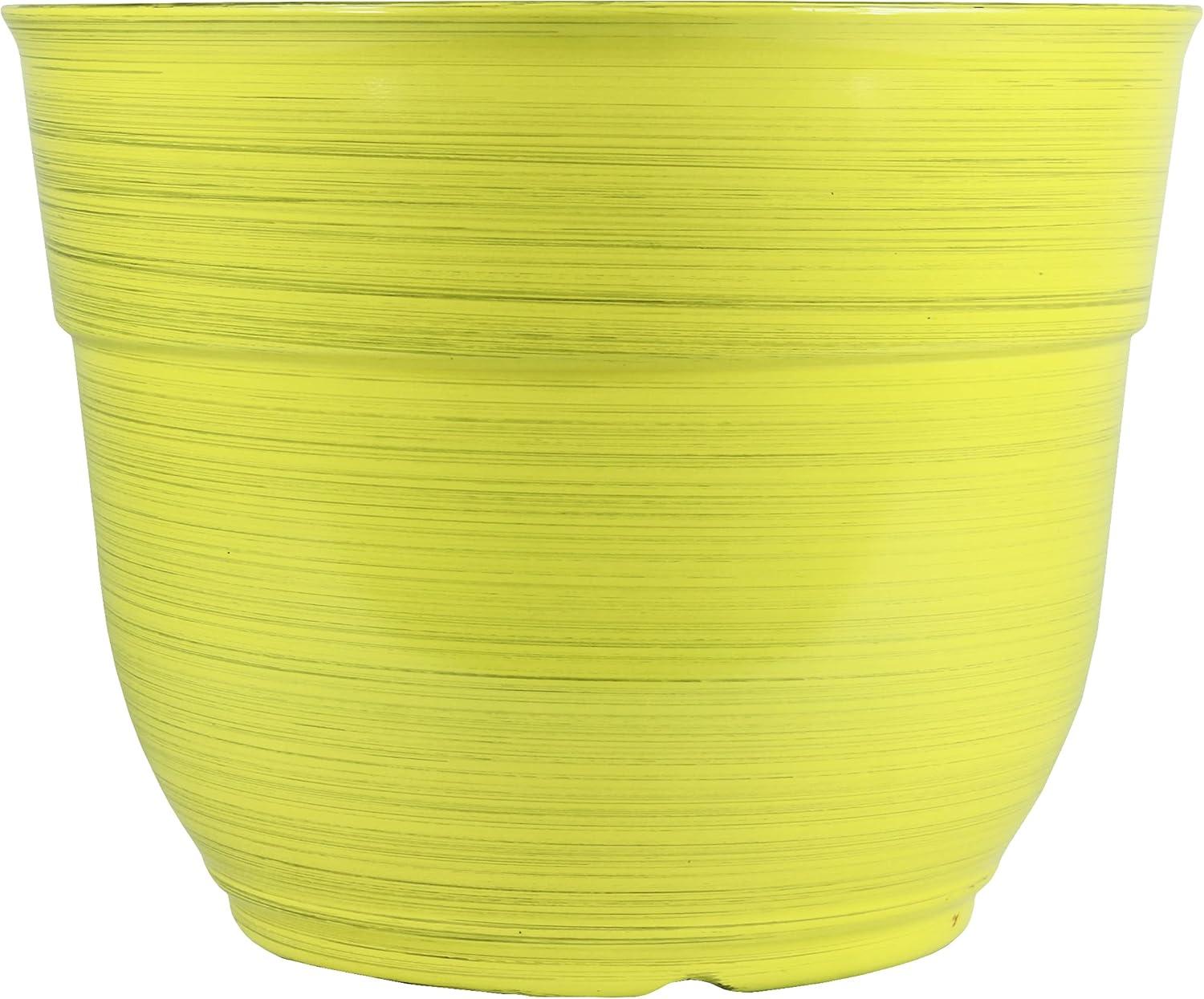 Garden Elements Indoor/Outdoor Glazed Brushed Happy Large Plastic Planter, Bright Yellow, 15"