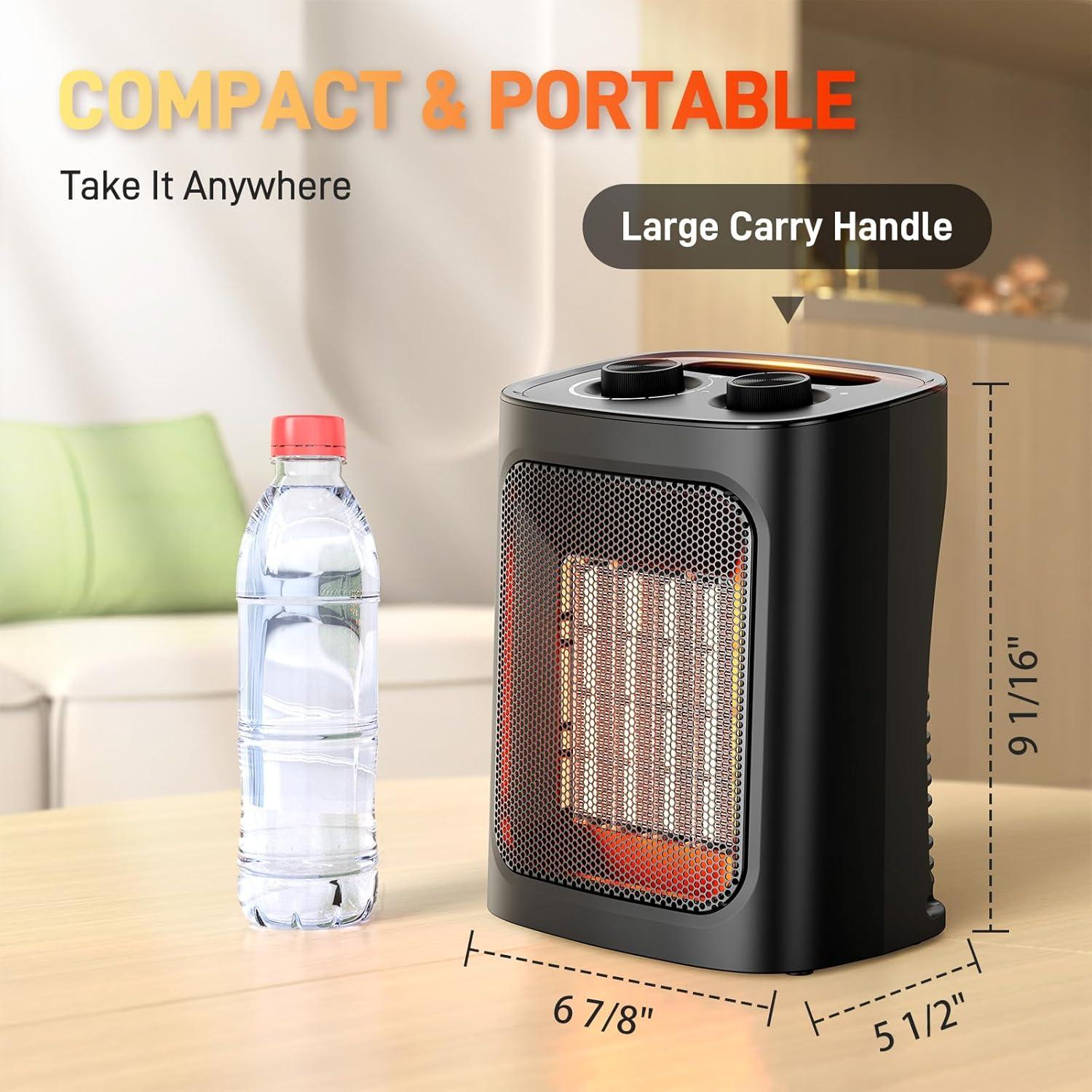 Compact Black Ceramic Electric Heater with Thermostat