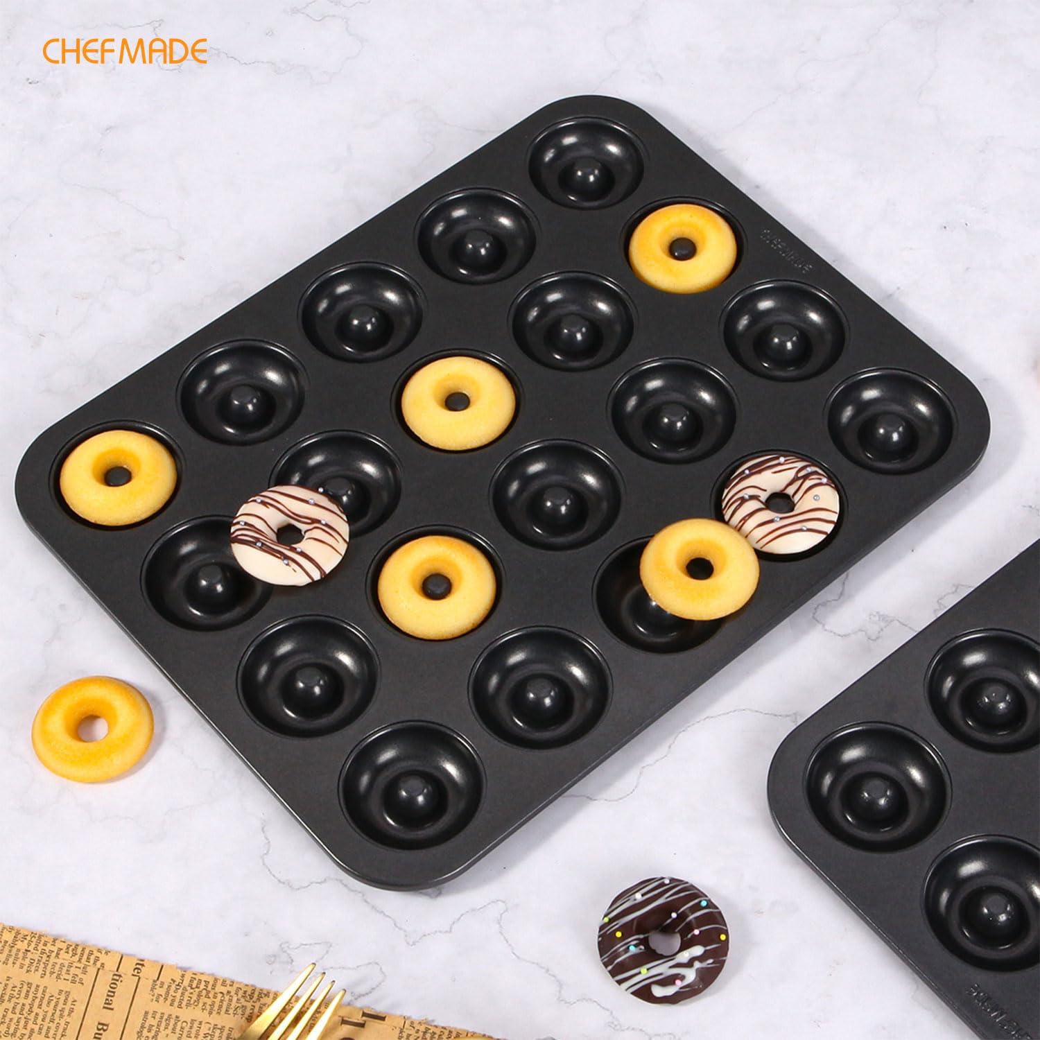 CHEFMADE CHEFMADE Donut Pan, Nonstick 20 Cavity Mini Ring Doughnut Baking Pan