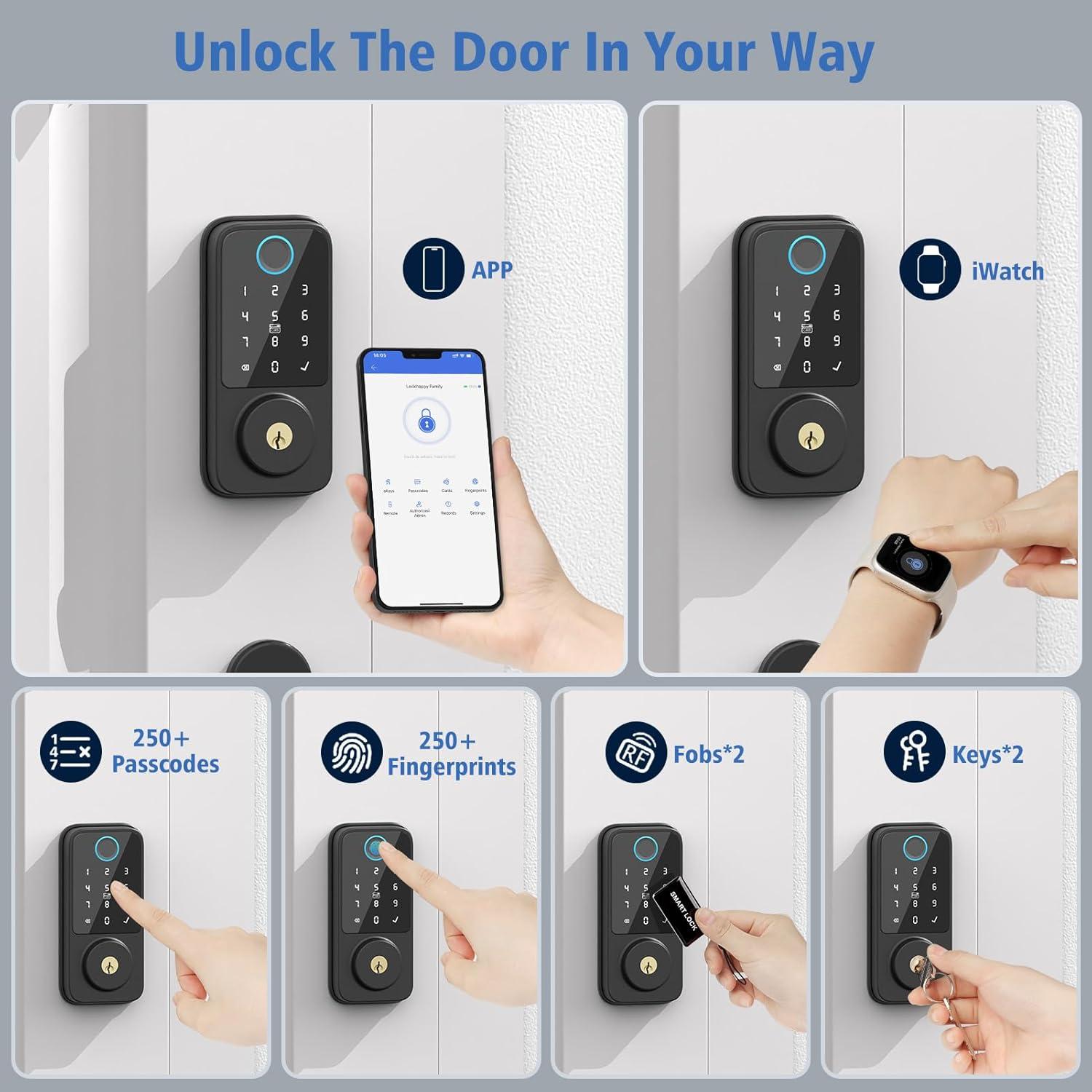 Smart Lock, Fingerprint Door Lock, Electronic Door Lock, Touchscreen Keypad Deadbolt, Black