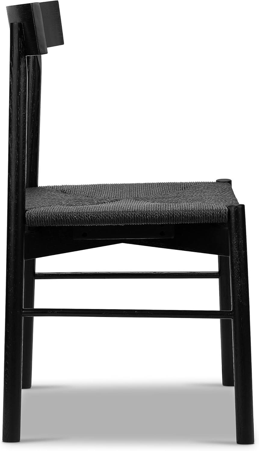 Pitch Black Solid Wood Dining Chair with Woven Seat