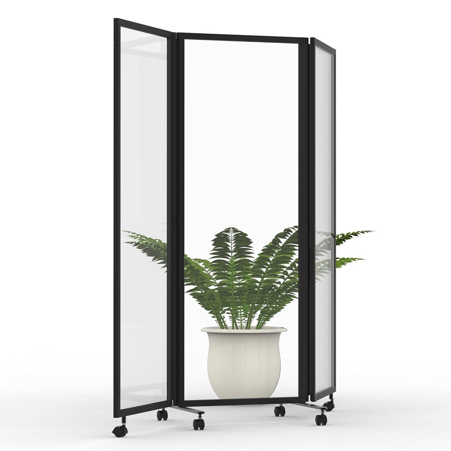 Stand Up Desk Store ReFocus Three-Panel Trifold Acrylic Room Divider Partition Privacy Screen (Clear Acrylic, 71" x 65")