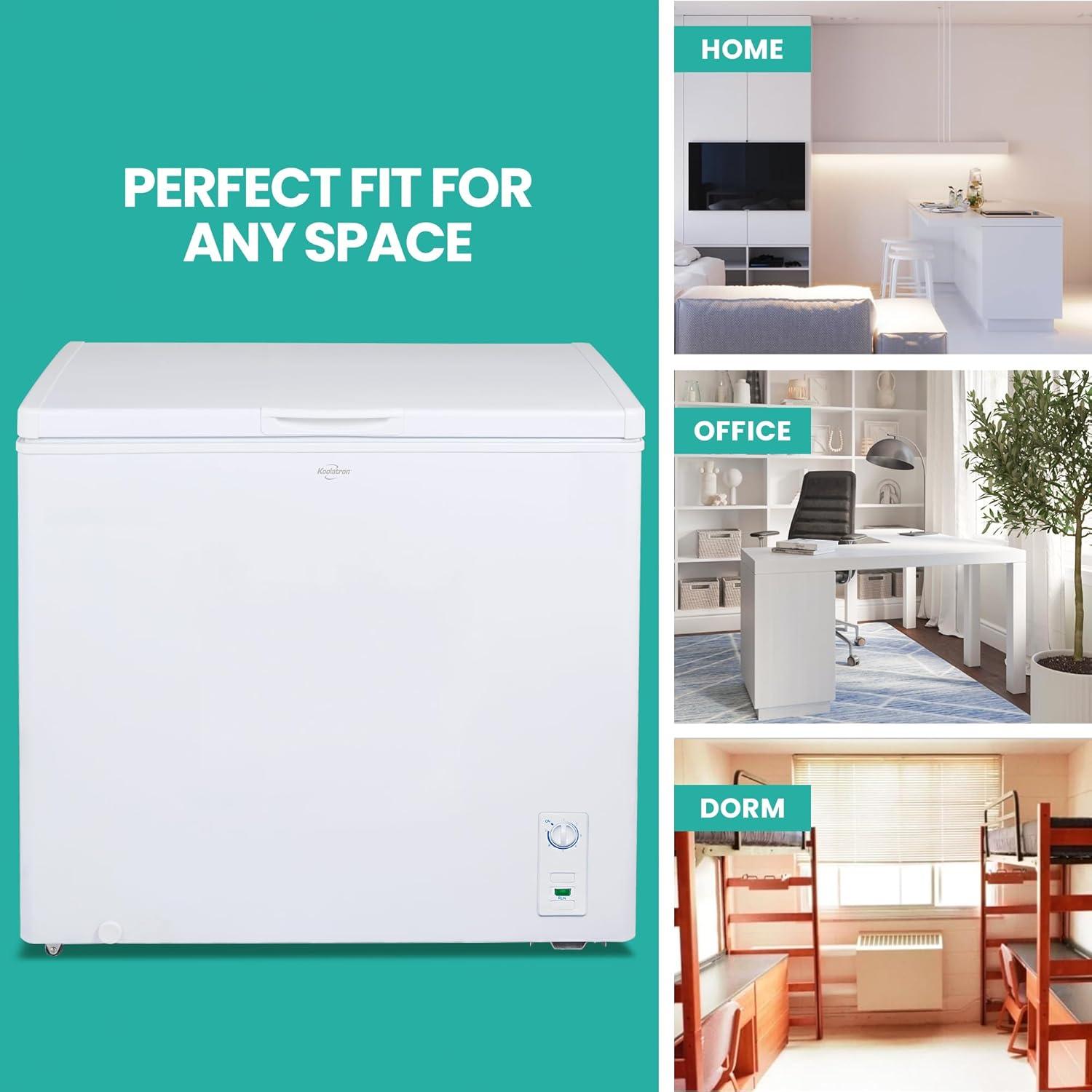 Koolatron Large Chest Freezer, 7.0 cu ft (195L),Manual Defrost Deep Freeze, Storage Basket, Space-Saving Flat Back, Stay-Open Lid, Front-Access Drain, White