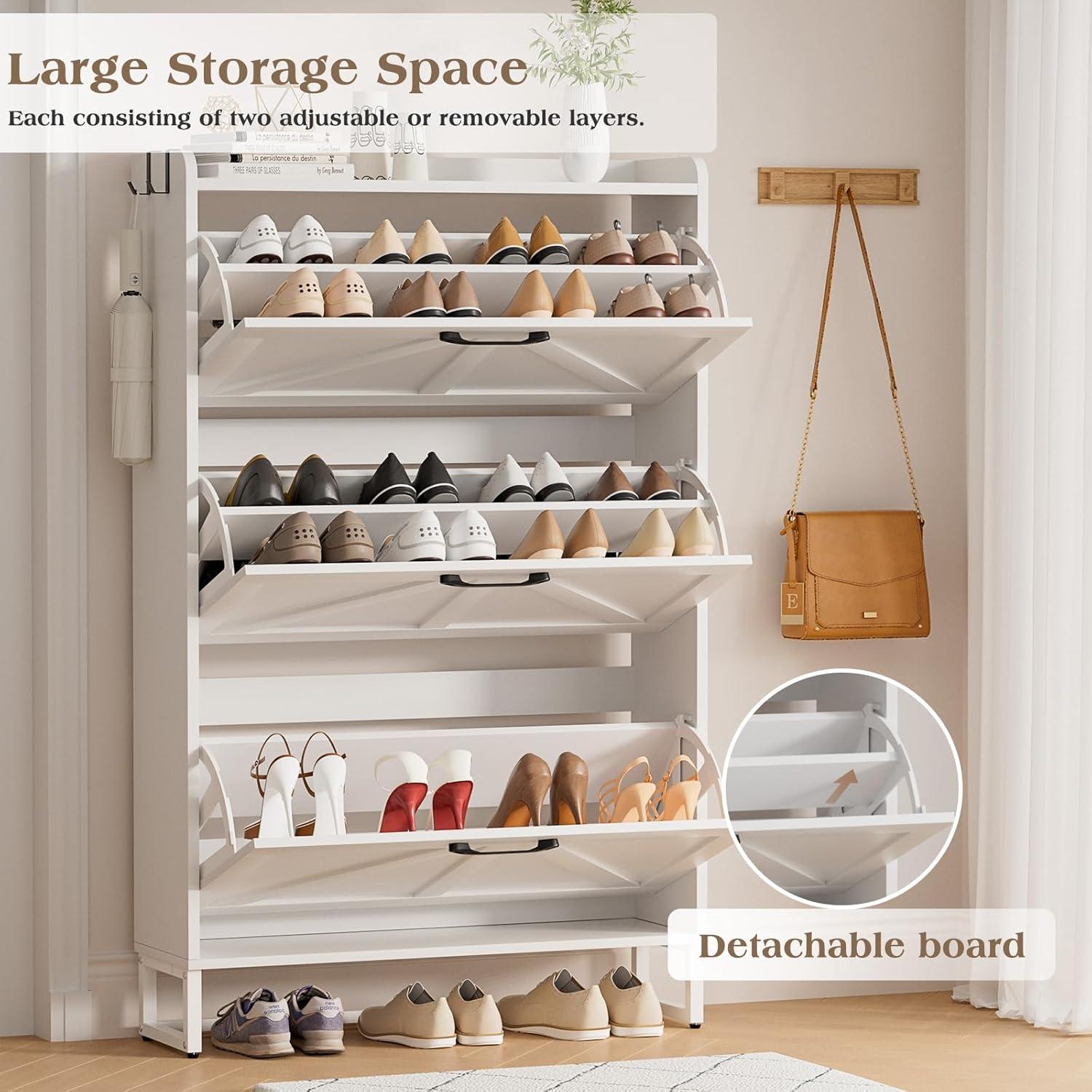 Gracie Oaks Shoe Cabinet With 2 Flip Drawers, Narrow Shoe Cabinet Hidden Shoe Rack Freestanding Shoe Cabinet Organizer For Entryway, Hallway