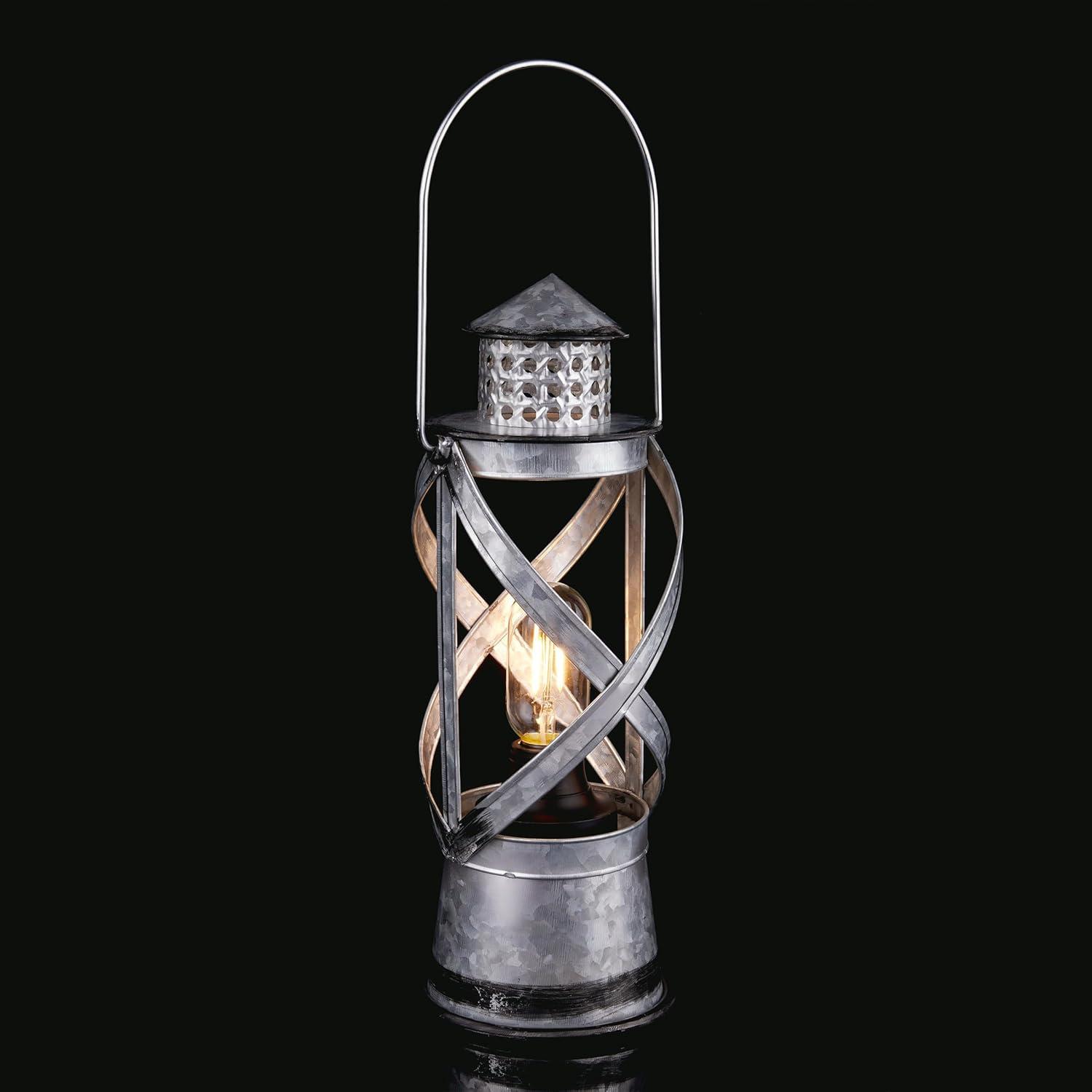 Indoor/Outdoor Metal Vintage Lantern with LED Lights Silver - Alpine Corporation: Hurricane-Style, No Assembly Required