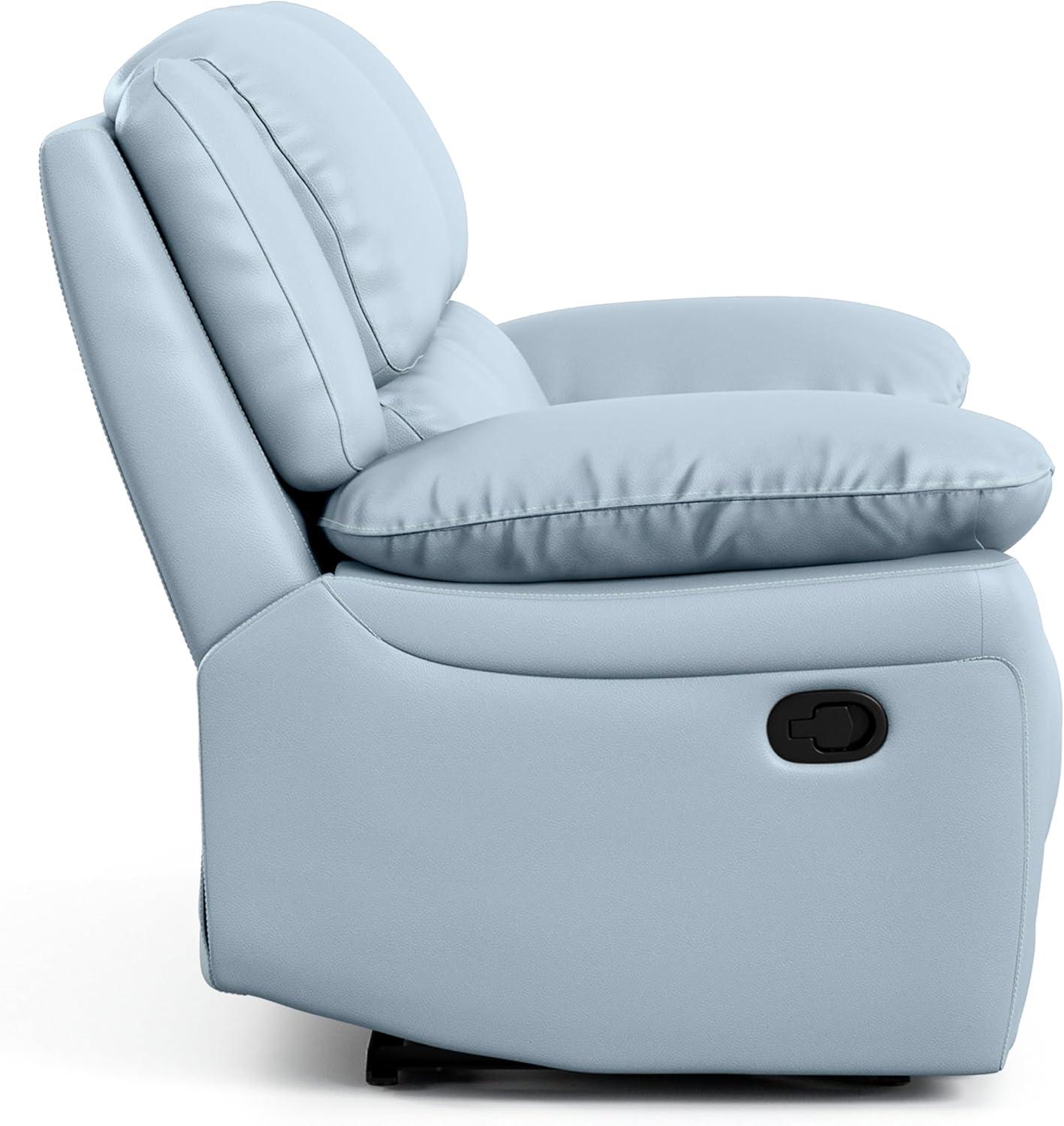 Powder Blue Leather Reclining Loveseat with Pillow Top Arms