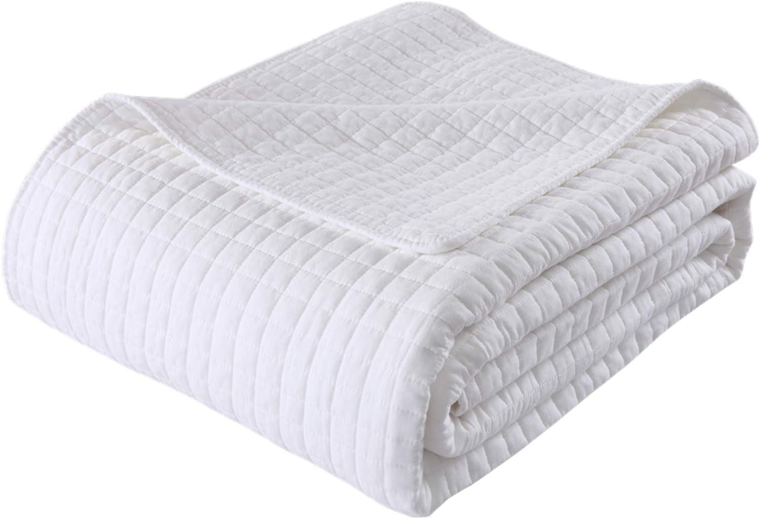 White Cotton Queen Reversible Quilted Bedspread Set