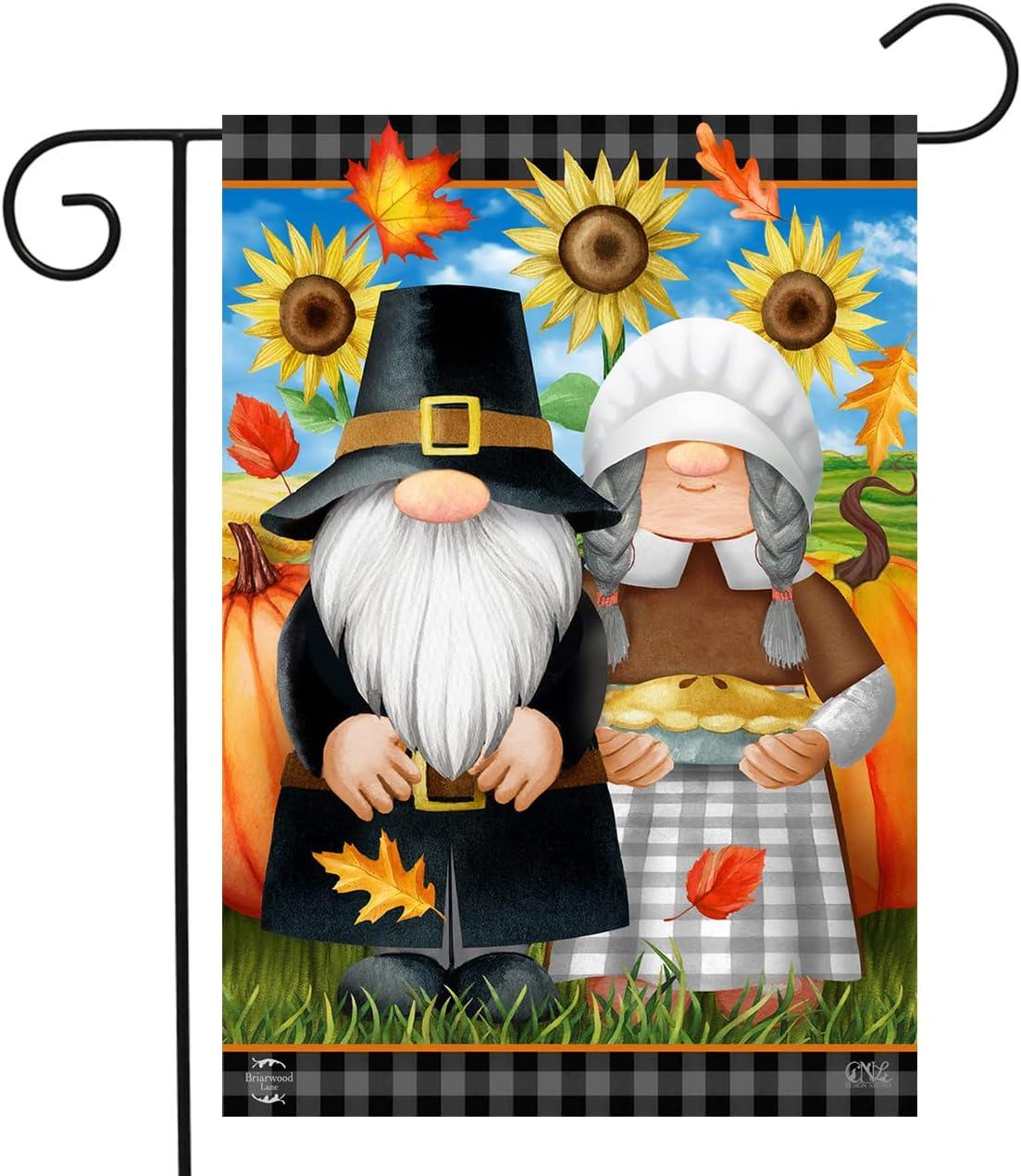 Thanksgiving Gnomes Garden Flag Sunflowers Humor 18" x 12.5" Briarwood Lane