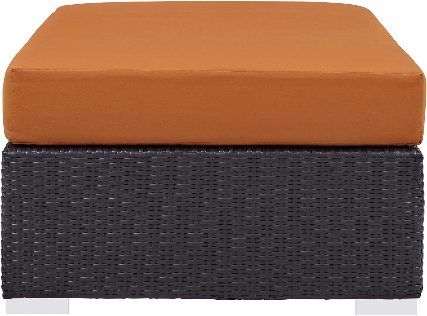 Modway Convene Wicker Rattan Outdoor Patio Rectangle Ottoman with Cushion in Espresso Orange