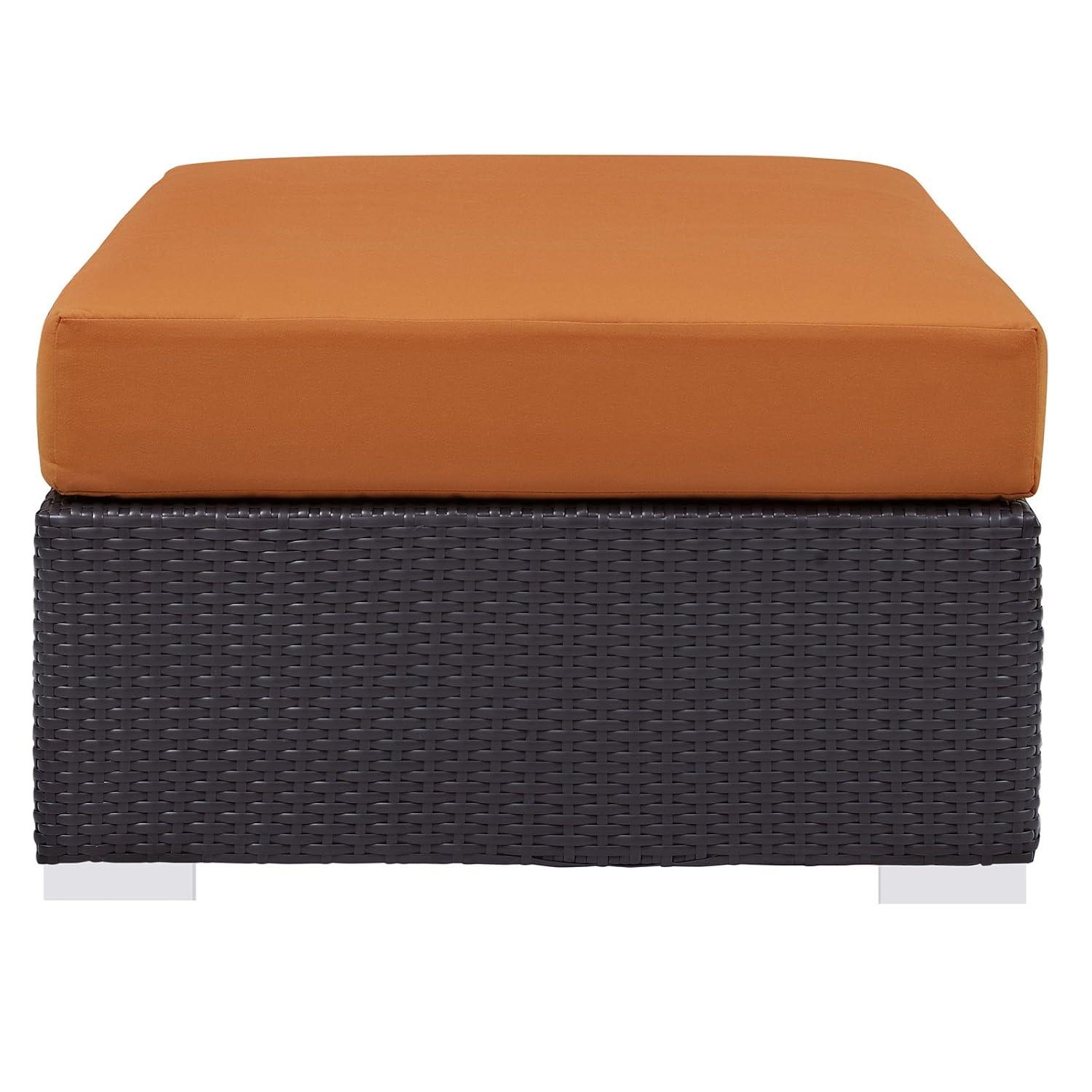 Modway Convene Wicker Rattan Outdoor Patio Rectangle Ottoman with Cushion in Espresso Orange