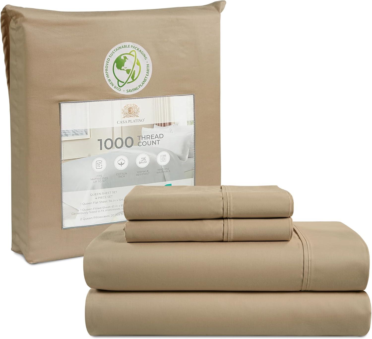 Taupe Queen 1000 Thread Count Cotton Polyester Sheet Set