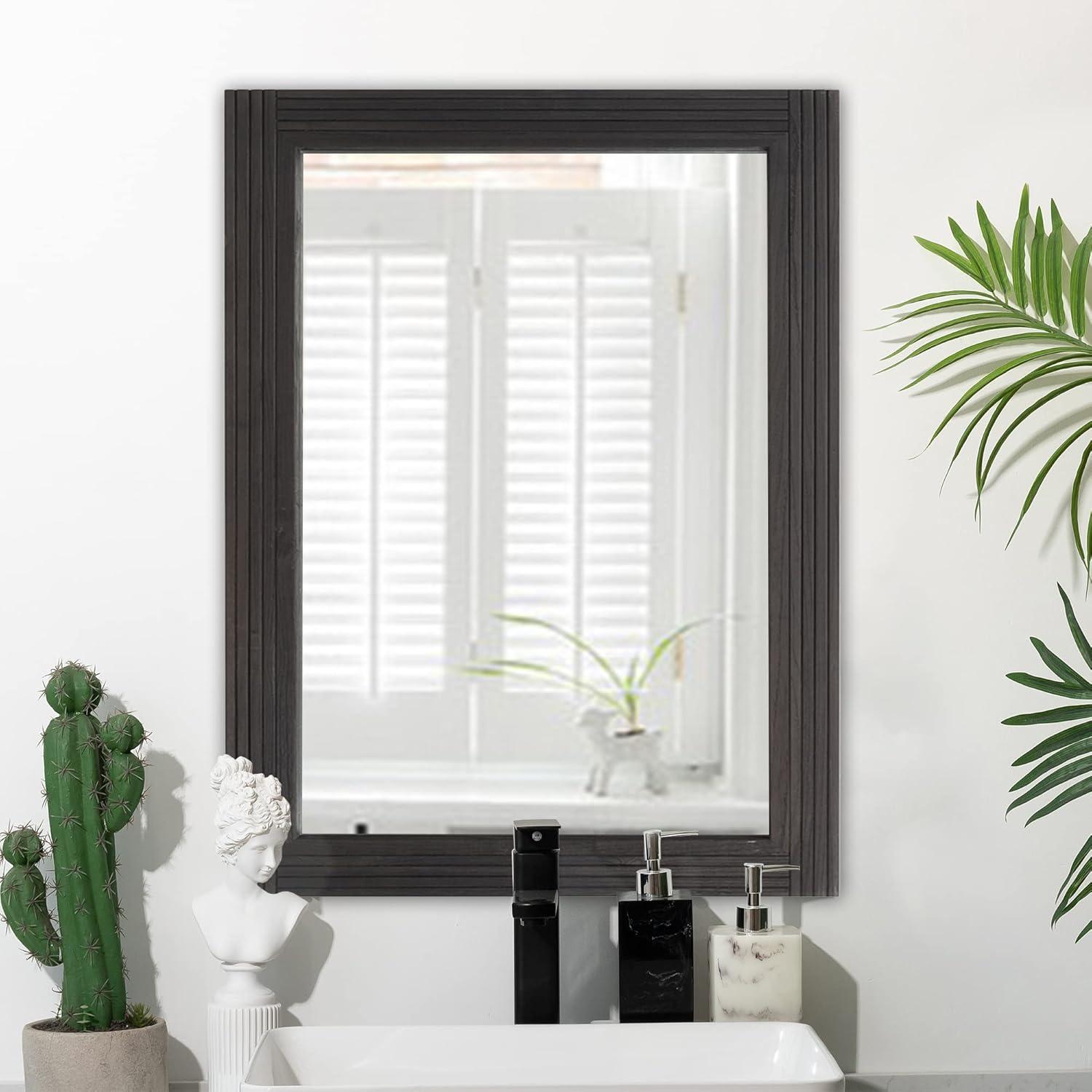 Rustic Natural Wood and Iron Rectangular Wall Mirror