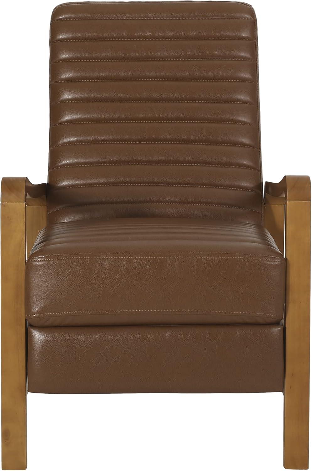 Munro Contemporary Channel Stitch Pushback Recliner Cognac Brown/Teak: Comfortable Upholstered Accent Chair - Christopher Knight Home